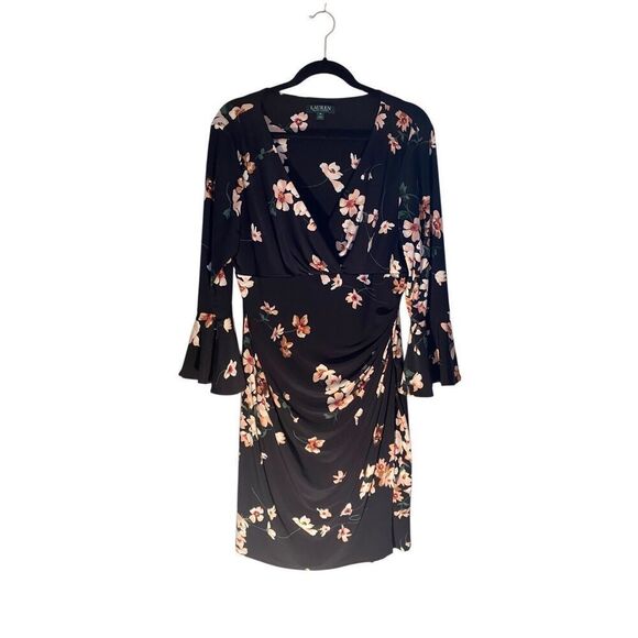 Ralph Lauren women’s floral navy stretch, faux wrap dress size 18 - Picture 3 of 6